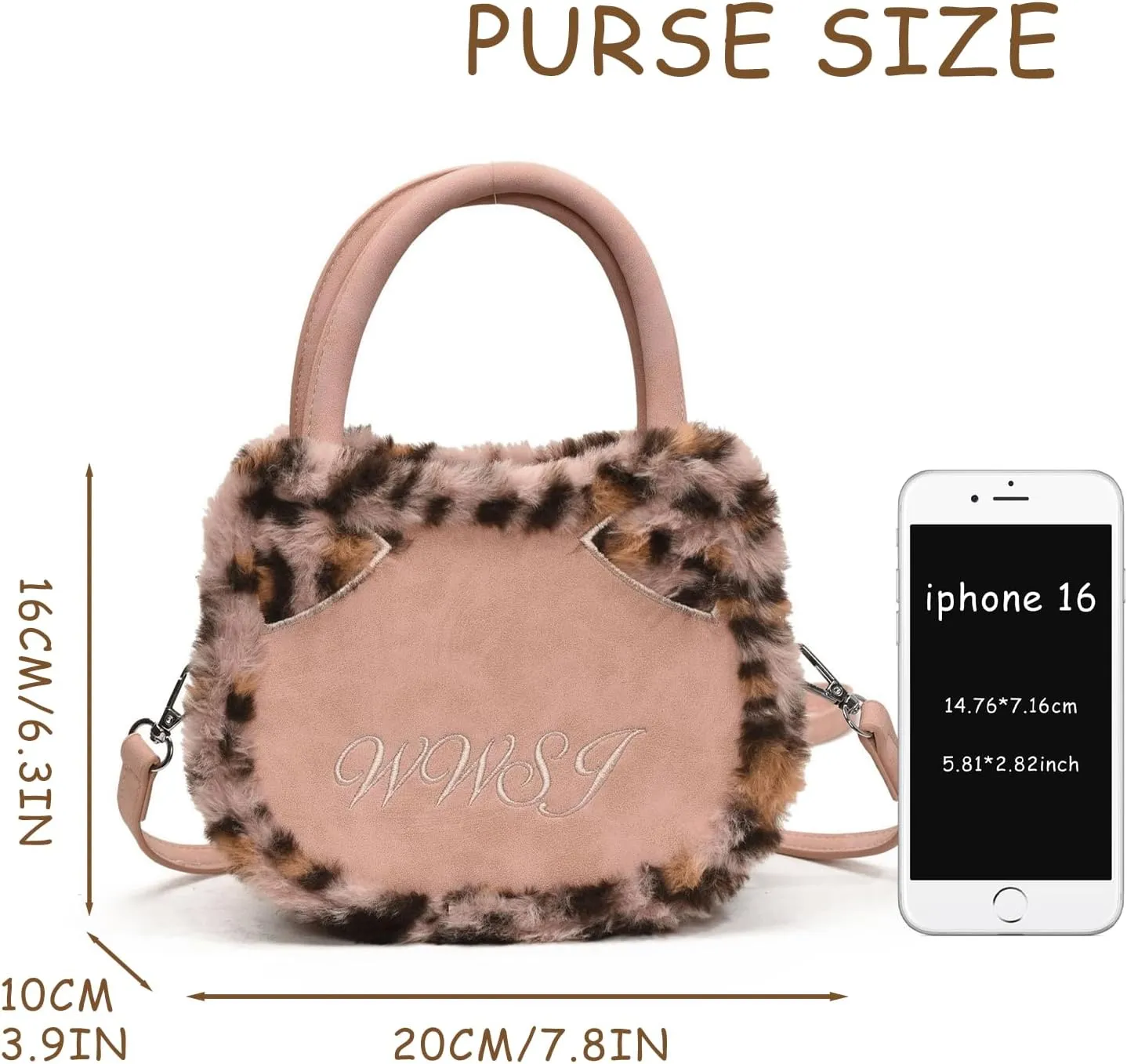 Leopard Purse Cat Ear Kawaii Crossbody Purses Cute Faux Fur Cheetah Vintage Y2K Shoulder Bag for Girls Party