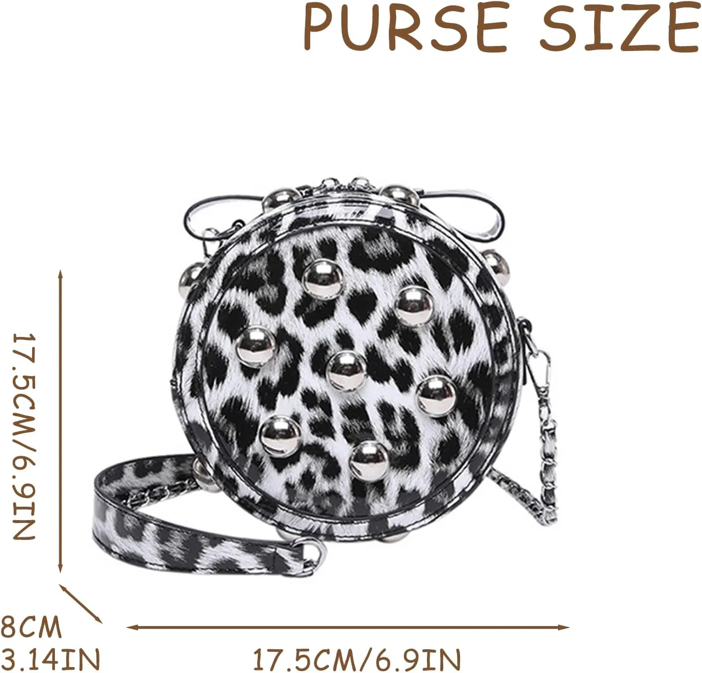 Leopard Purse Cheetah Print Round Shape Crossbody Purses Punk Y2K Studded Shoulder Bag for Girls Party