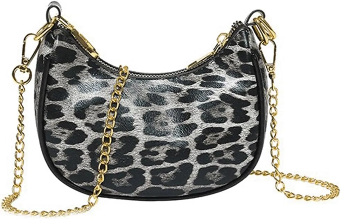 Leopard Purse Fringe Cheetah Print Shoulder Bag Crossbody Y2K Mini Handbag Wedding Evening Bag with Gold Chain for Women