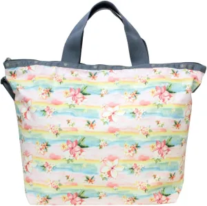 LeSportsac Plumeria Rainbow HAWAII EXCLUSIVE Easy Carry Tote Crossbody   Top Handle Handbag, Style 2431/Color K879, Tropical Hawaiian Plumeria Flowers, Pastel Watercolors, Hawaii Printed on Pattern