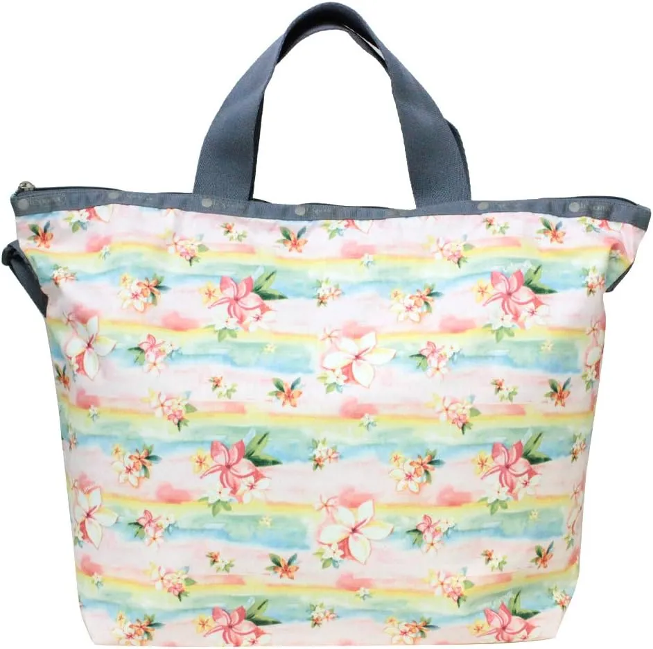 LeSportsac Plumeria Rainbow HAWAII EXCLUSIVE Easy Carry Tote Crossbody   Top Handle Handbag, Style 2431/Color K879, Tropical Hawaiian Plumeria Flowers, Pastel Watercolors, Hawaii Printed on Pattern