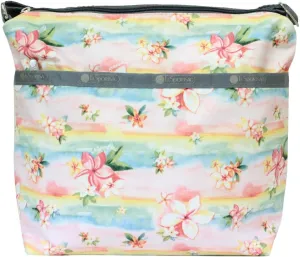 LeSportsac Plumeria Rainbow HAWAII EXCLUSIVE Small Cleo Crossbody Handbag, Style 7562/Color K879, Tropical Hawaiian Plumeria Flowers, Pastel Watercolors, ‘Hawaii’ on Pattern