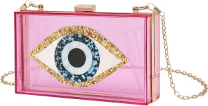 LETODE Clutch Purses for Women-Evil Eye Acrylic Clutch Glitter Purse Evening Bag Chain Shoulder Crossbody Handbags