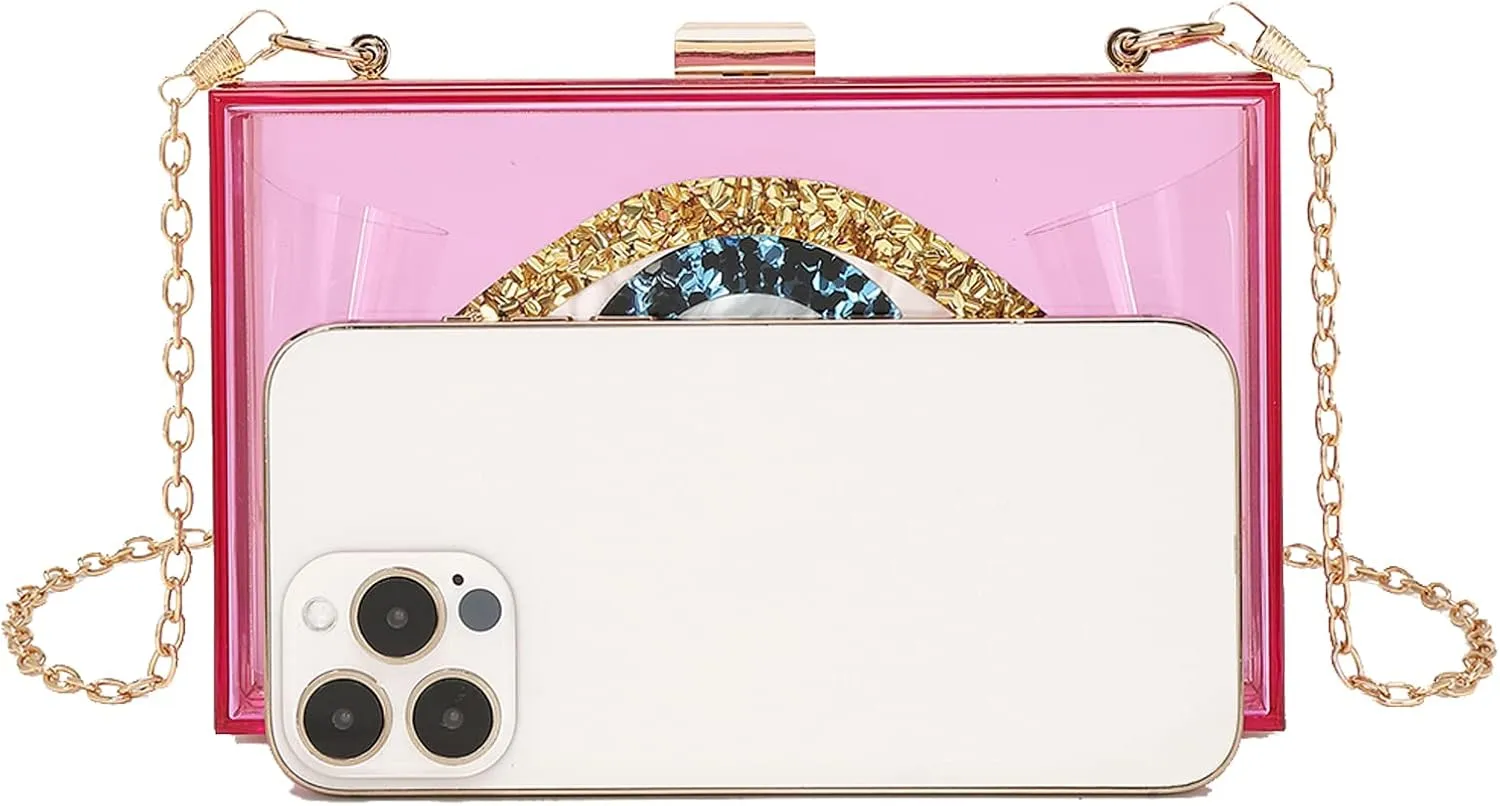LETODE Clutch Purses for Women-Evil Eye Acrylic Clutch Glitter Purse Evening Bag Chain Shoulder Crossbody Handbags