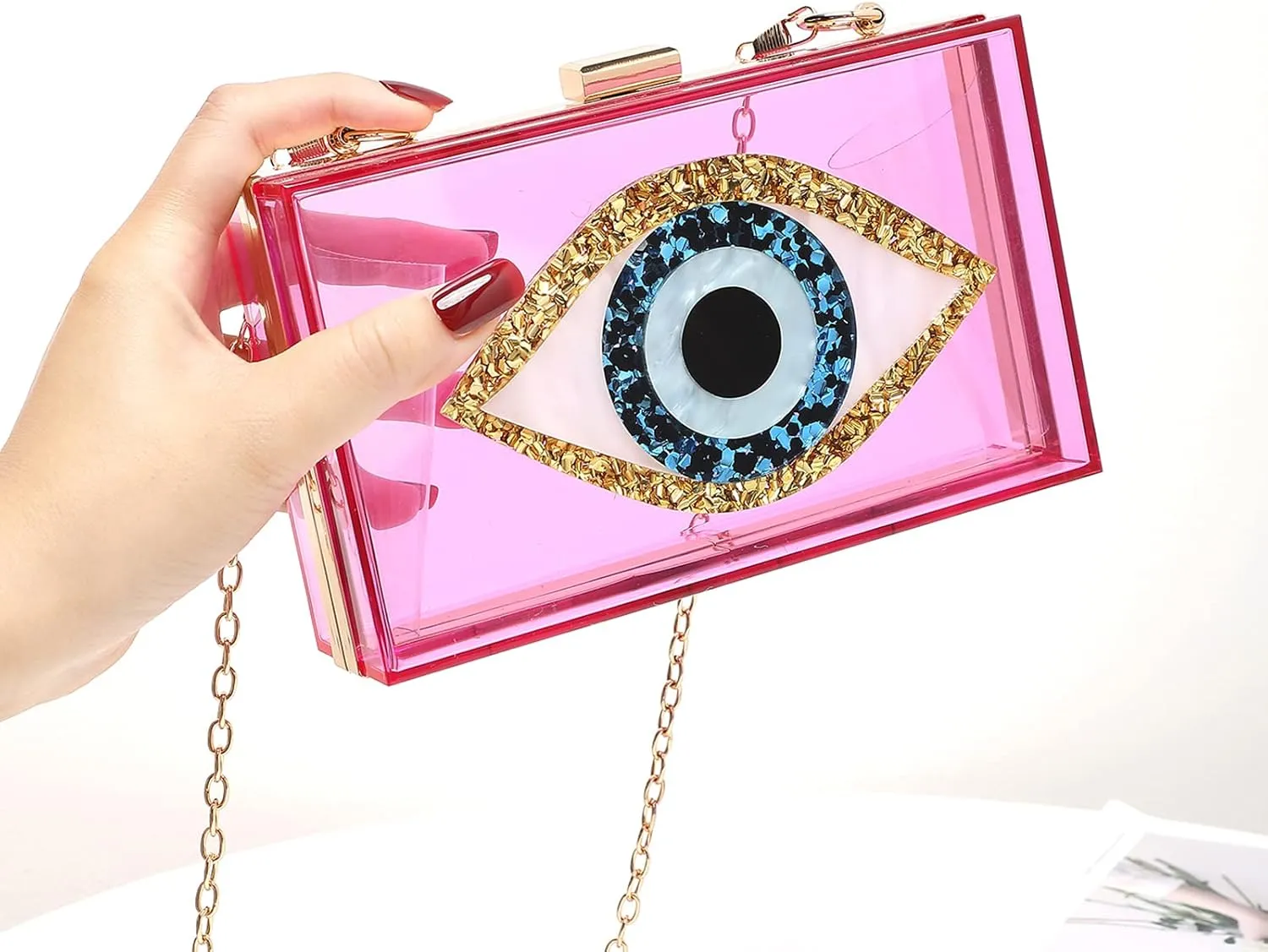 LETODE Clutch Purses for Women-Evil Eye Acrylic Clutch Glitter Purse Evening Bag Chain Shoulder Crossbody Handbags