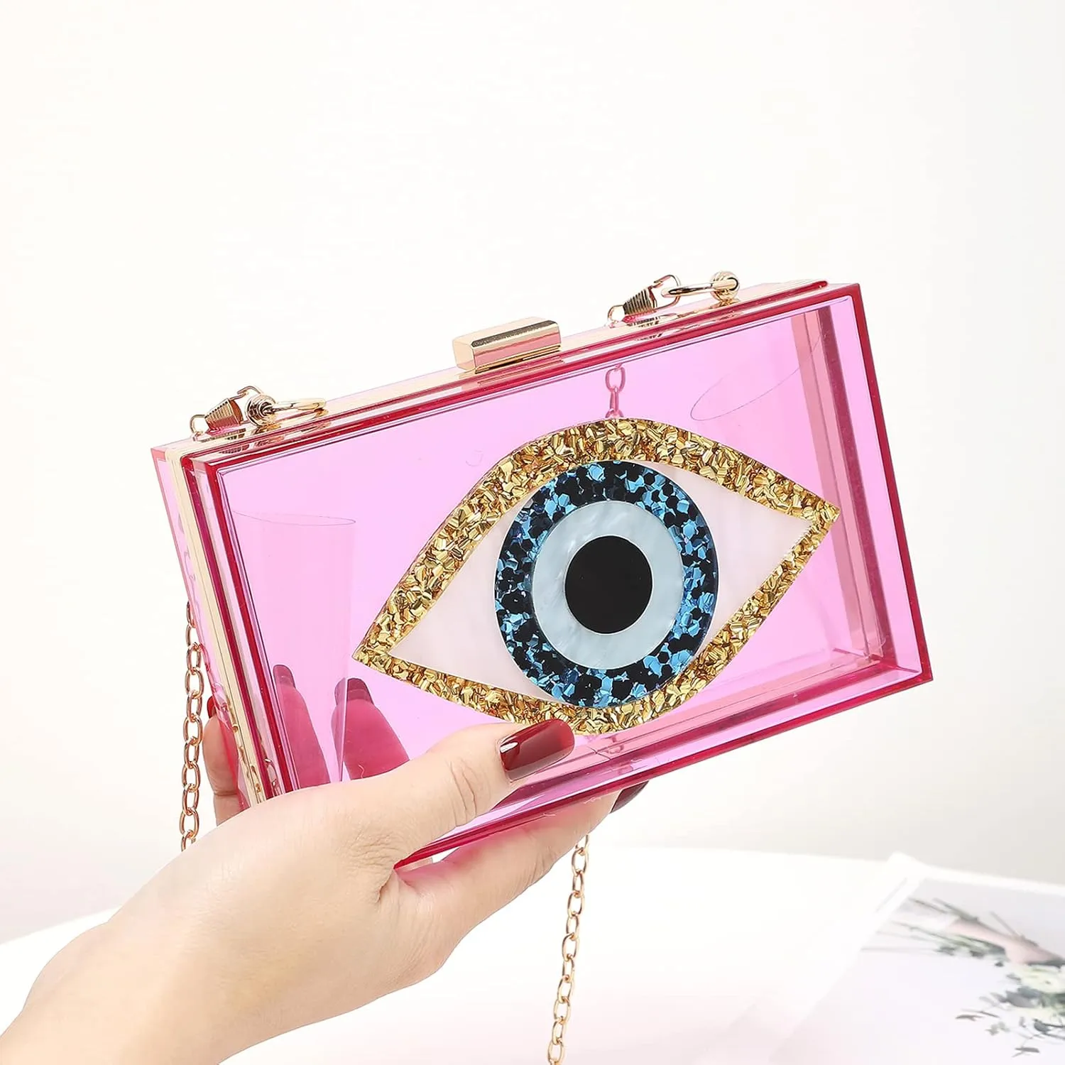 LETODE Clutch Purses for Women-Evil Eye Acrylic Clutch Glitter Purse Evening Bag Chain Shoulder Crossbody Handbags