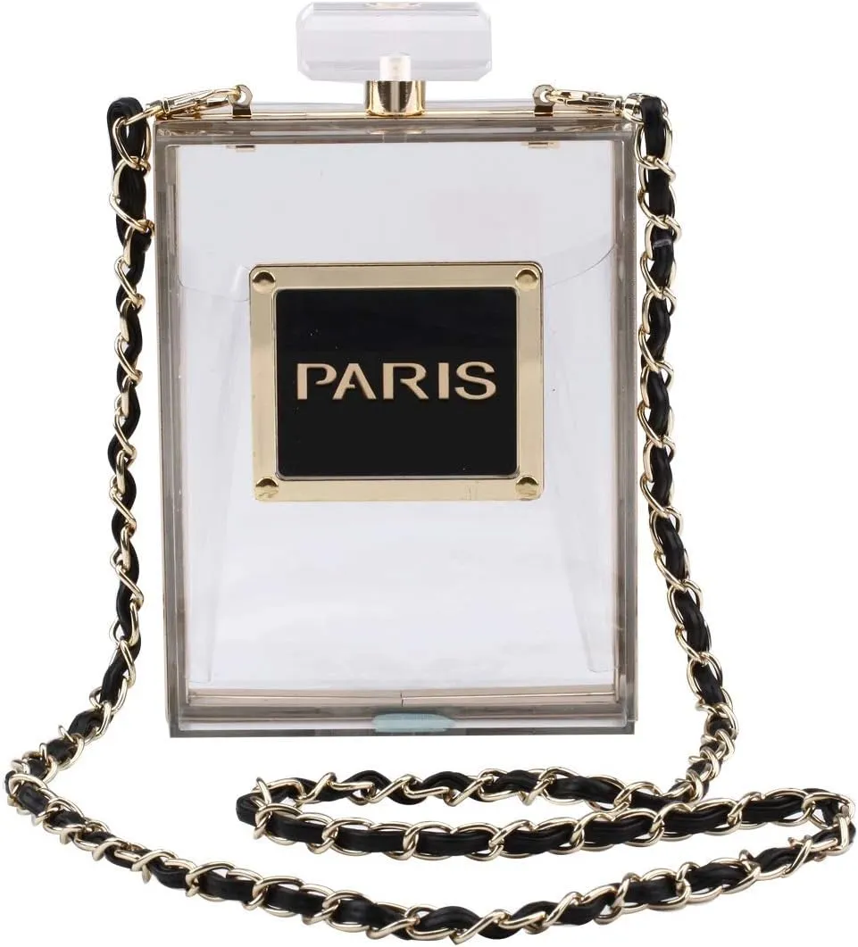 LETODE Women Acrylic Bag Black Paris Perfume Shape Evening Bags Purses Clutch Vintage Banquet Handbag
