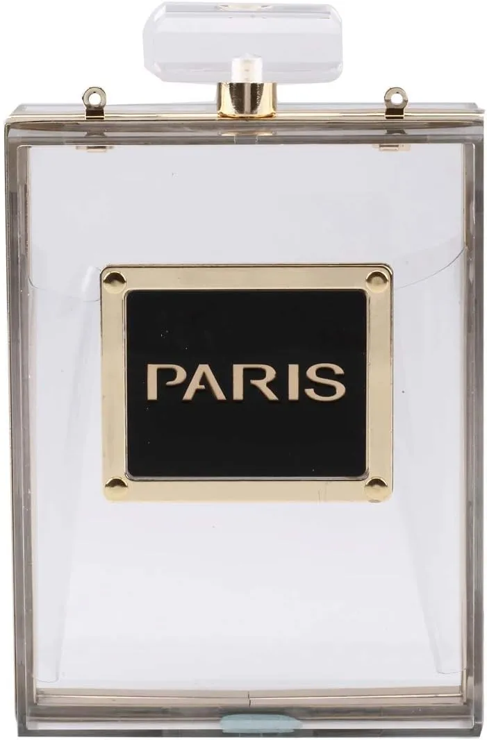 LETODE Women Acrylic Bag Black Paris Perfume Shape Evening Bags Purses Clutch Vintage Banquet Handbag