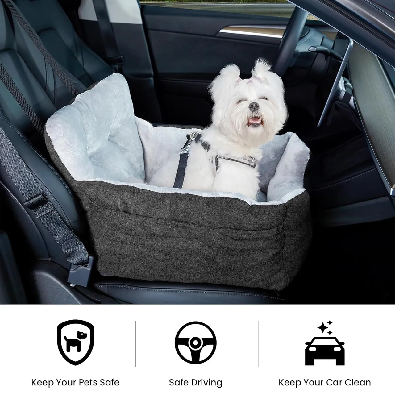 LFC PETS Dog Car Seats for Small Dogs, Washable Dog Carseats Small Under 25, Warm Soft Dog Booster Seats with Safety Leash, Portable Dog Car Bed