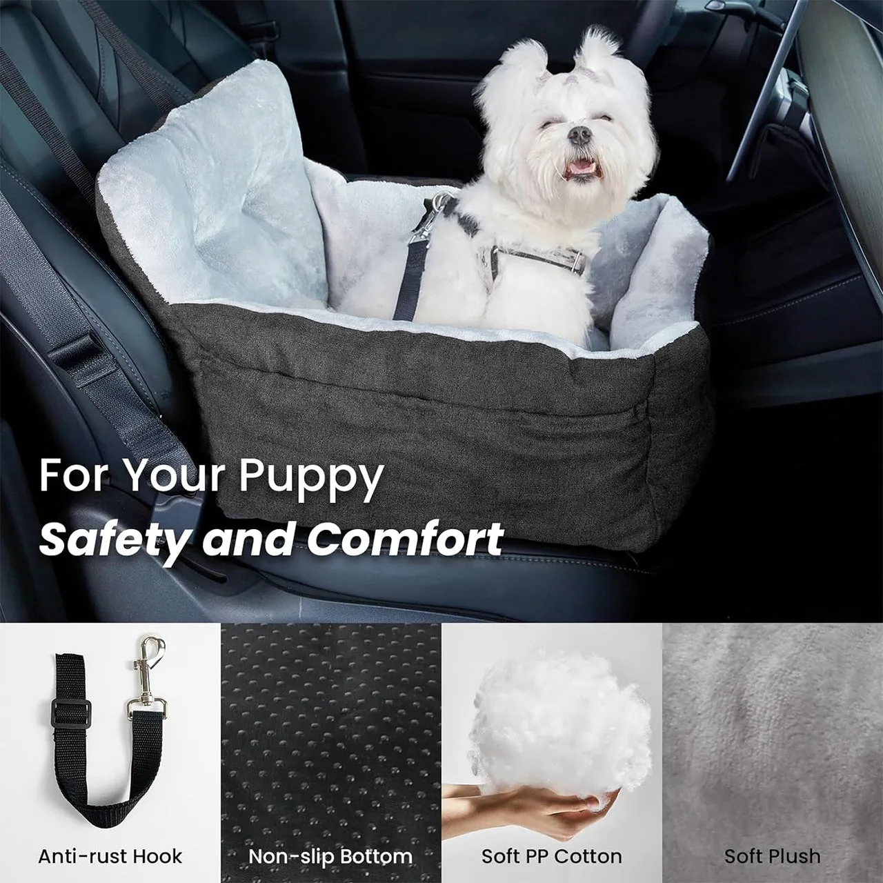 LFC PETS Dog Car Seats for Small Dogs, Washable Dog Carseats Small Under 25, Warm Soft Dog Booster Seats with Safety Leash, Portable Dog Car Bed