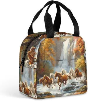 Life Mountain Stream Running Horse Wild Adult Lunch Tote Bag Insulated Cooler Lunch Box for Work Picnic Beach Or Travel
