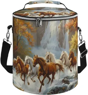 Life Mountain Stream Running Horse Wild Insulated Lunch Bag Reusable Cooler Tote Bag for Camping Picnic Beach Work