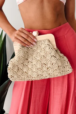 Live Loud Laugh Louder Woven Straw Clutch Purse (Tan)