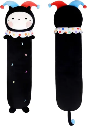 Long Cat Plush Body Pillow, Cute Clown Plush Long Throw Pillow, Kawaii Stuffed Animal Clown Cat Plush Toys for Kids, Boys, Girls (Black,110cm/43in)