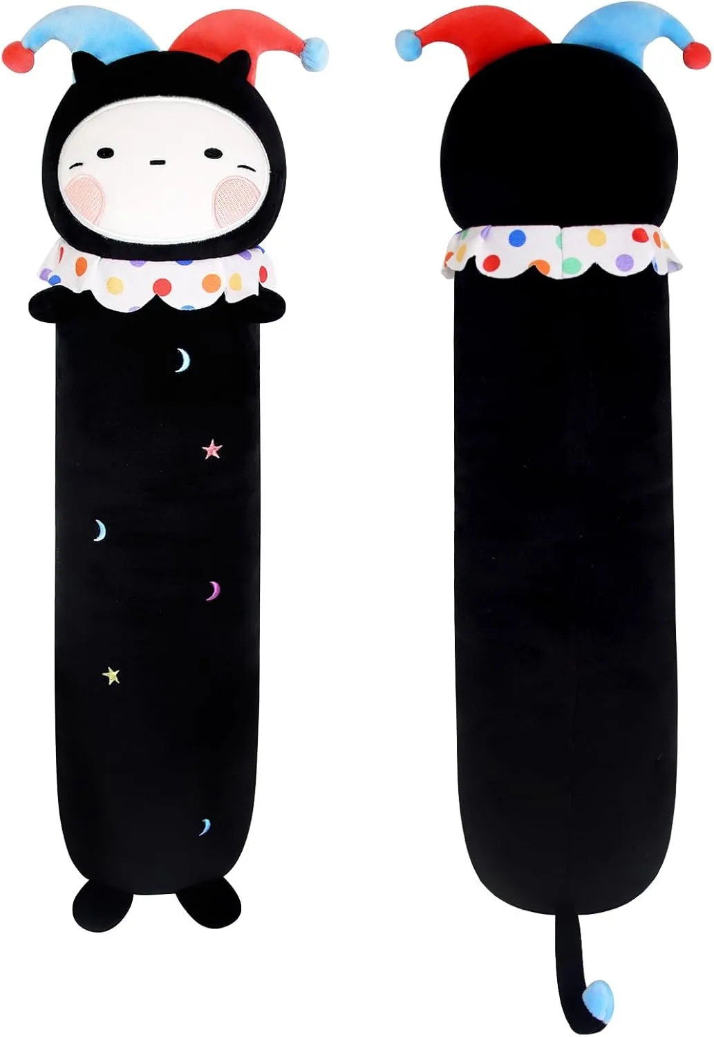 Long Cat Plush Body Pillow, Cute Clown Plush Long Throw Pillow, Kawaii Stuffed Animal Clown Cat Plush Toys for Kids, Boys, Girls (Black,110cm/43in)