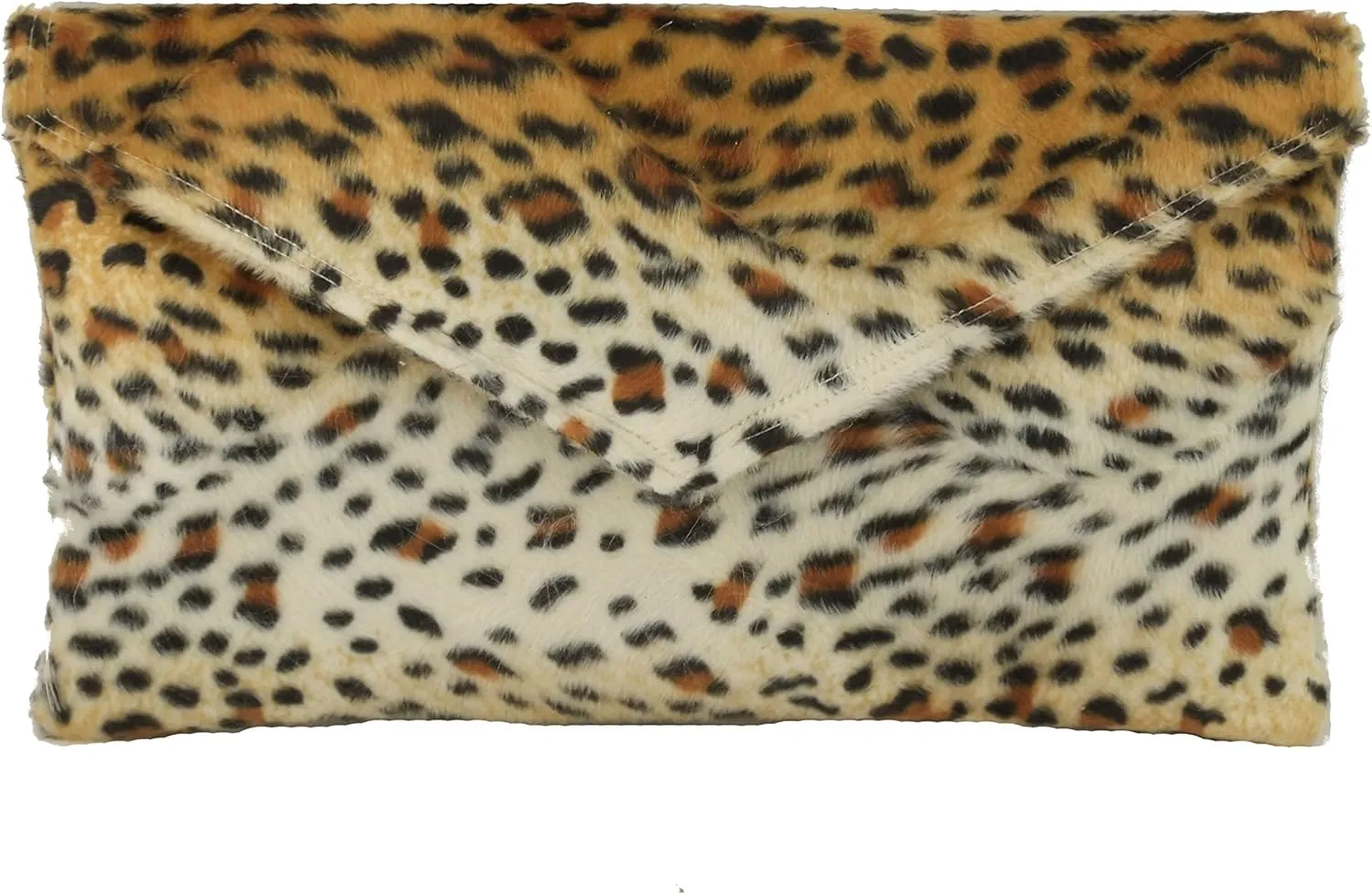 LONI Womens Neat Envelope Animal Print Faux Fur Clutch Bag/Shoulder Bag
