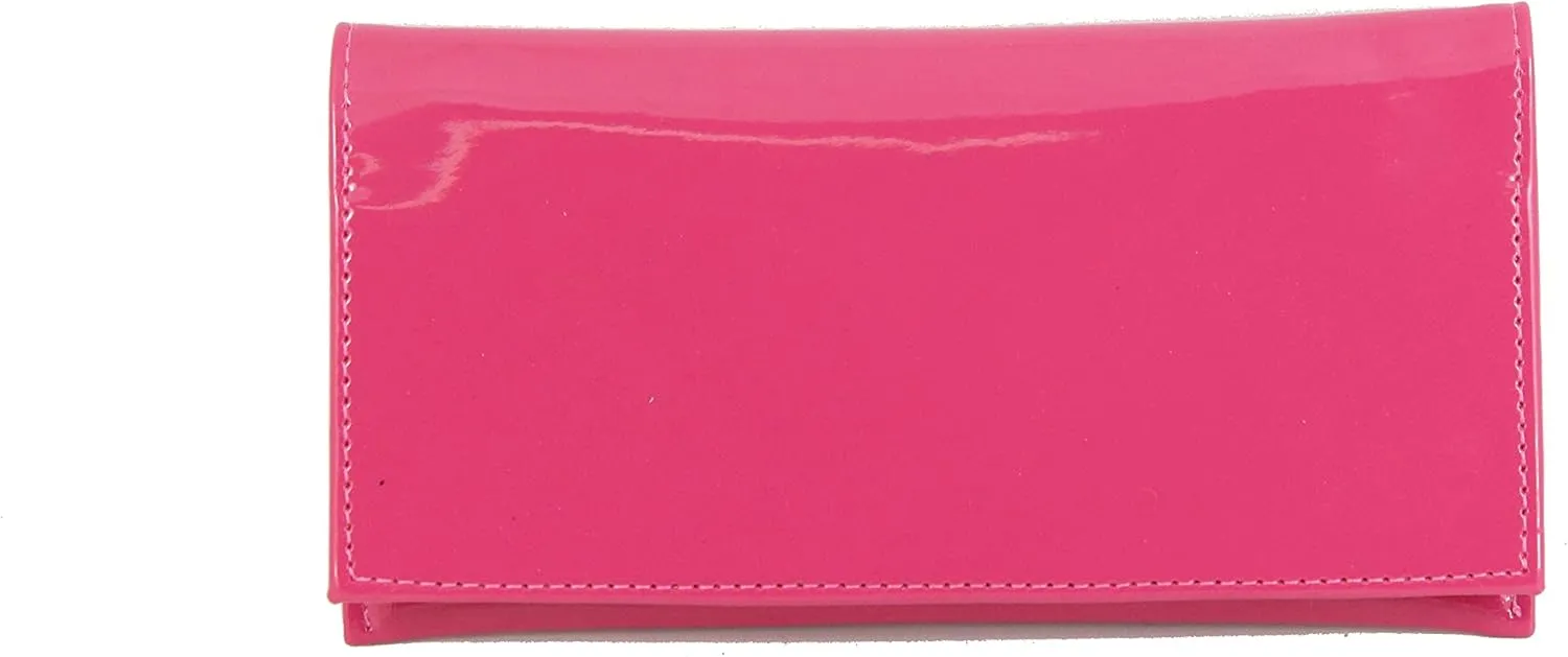 LONI Womens Wallet Clutch Bag Matinee Purse Coin Pouch Patent Faux Leather in Fuschia Pink