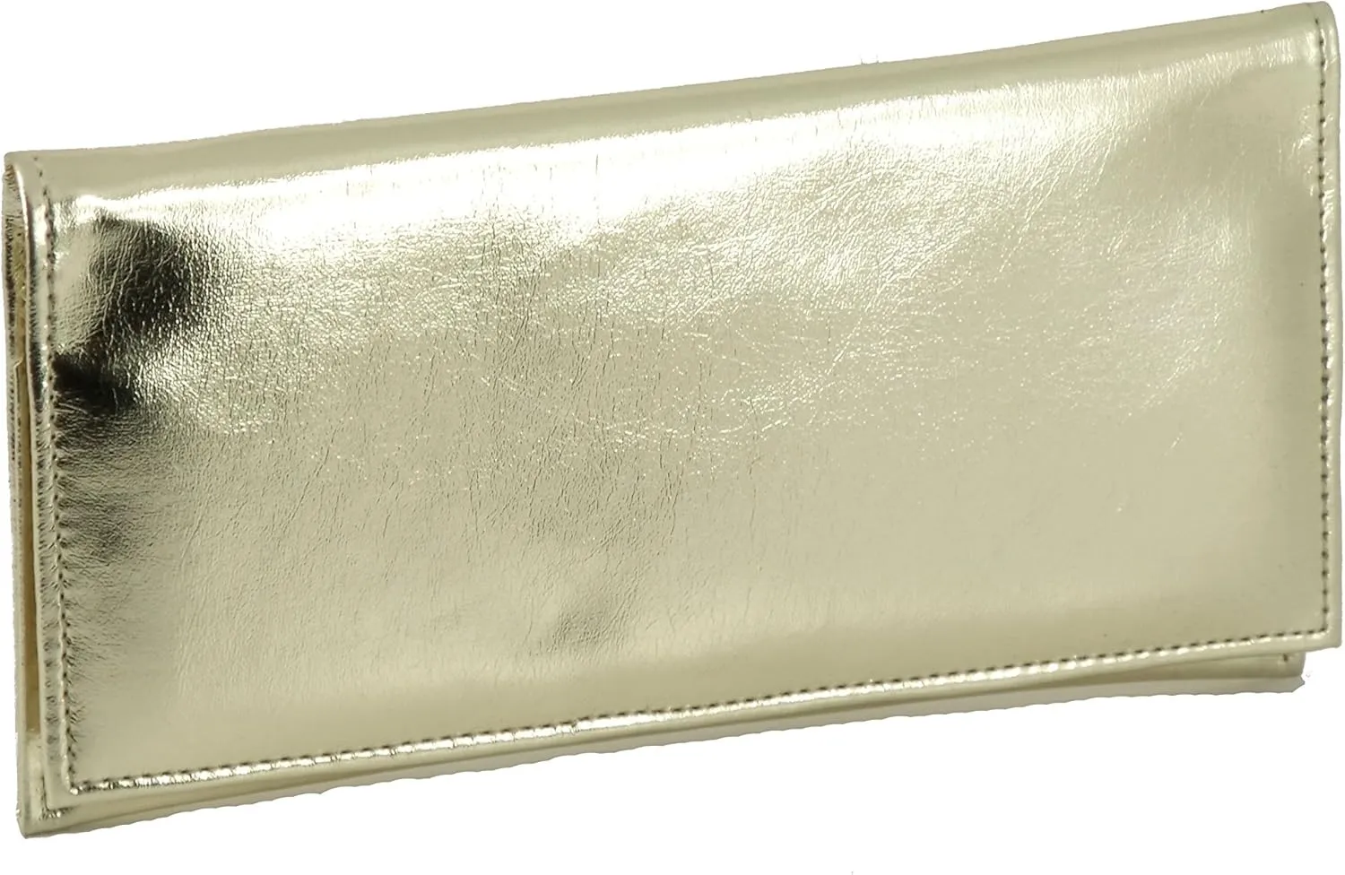 LONI Womens Wallet Clutch Bag Matinee Purse Coin Pouch Patent Faux Leather in Gold
