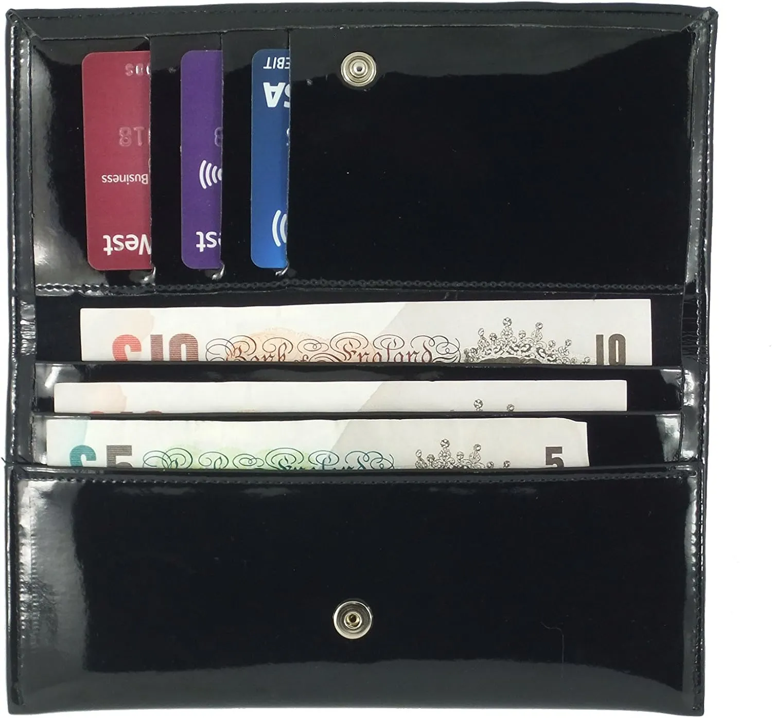LONI Womens Wallet Clutch Bag Matinee Purse Coin Pouch Patent Faux Leather in Gold