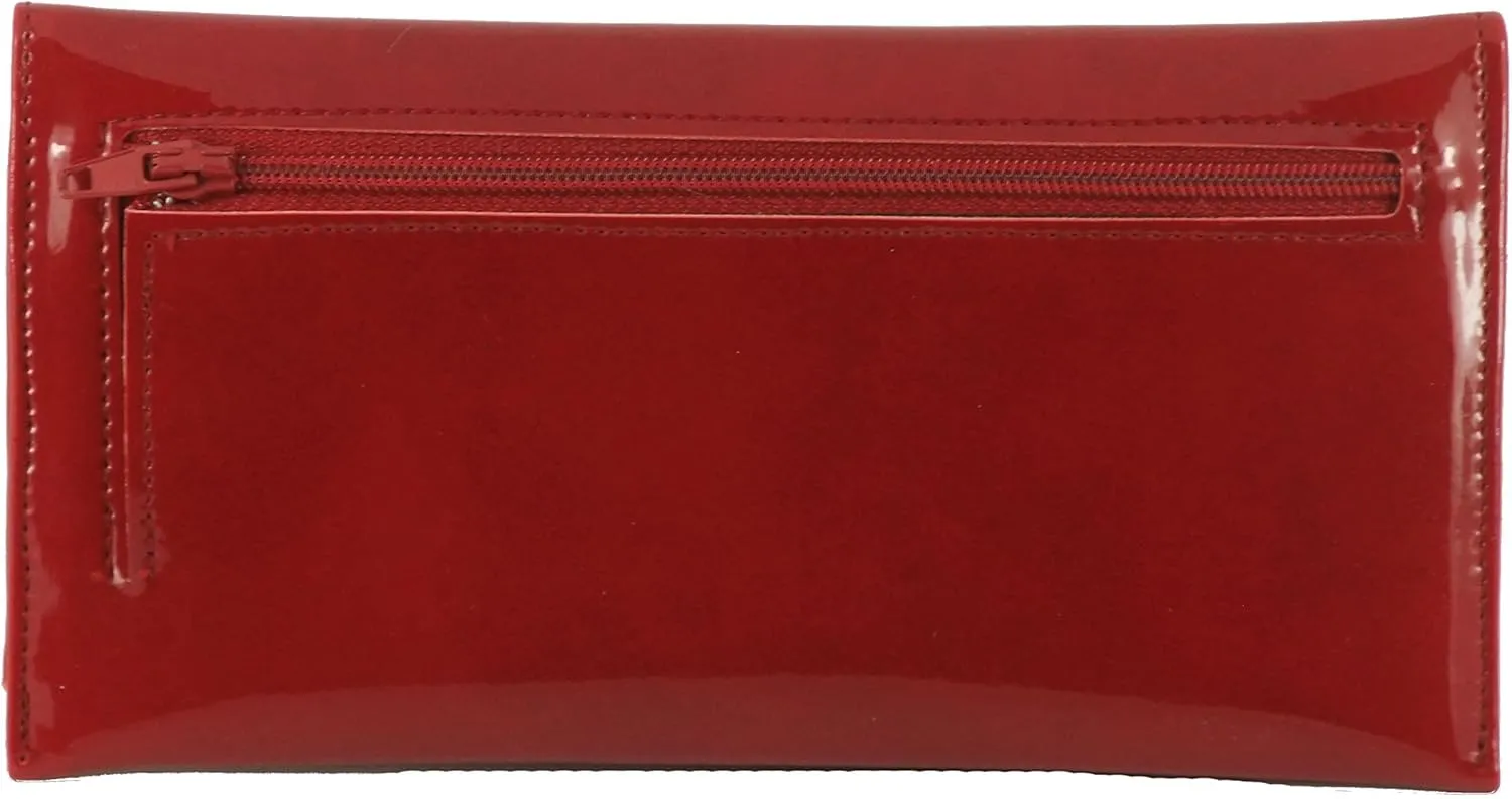 LONI Womens Wallet Clutch Bag Matinee Purse Coin Pouch Patent Faux Leather in Gold