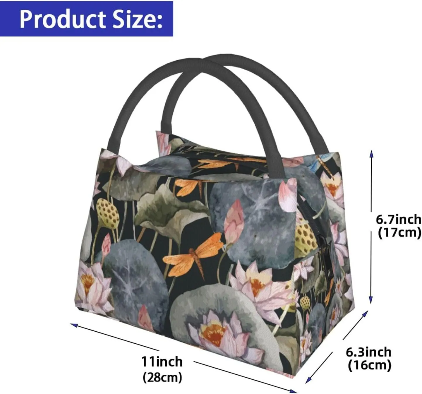 Lotus Flowers Lunch Bag for Women Men Adult Portable Insulated Lunch Box Tote Bag Reusable Travel Work Leakproof Thermal Cooler Lunch Snack Bags for Outdoor Office Picnic Camping
