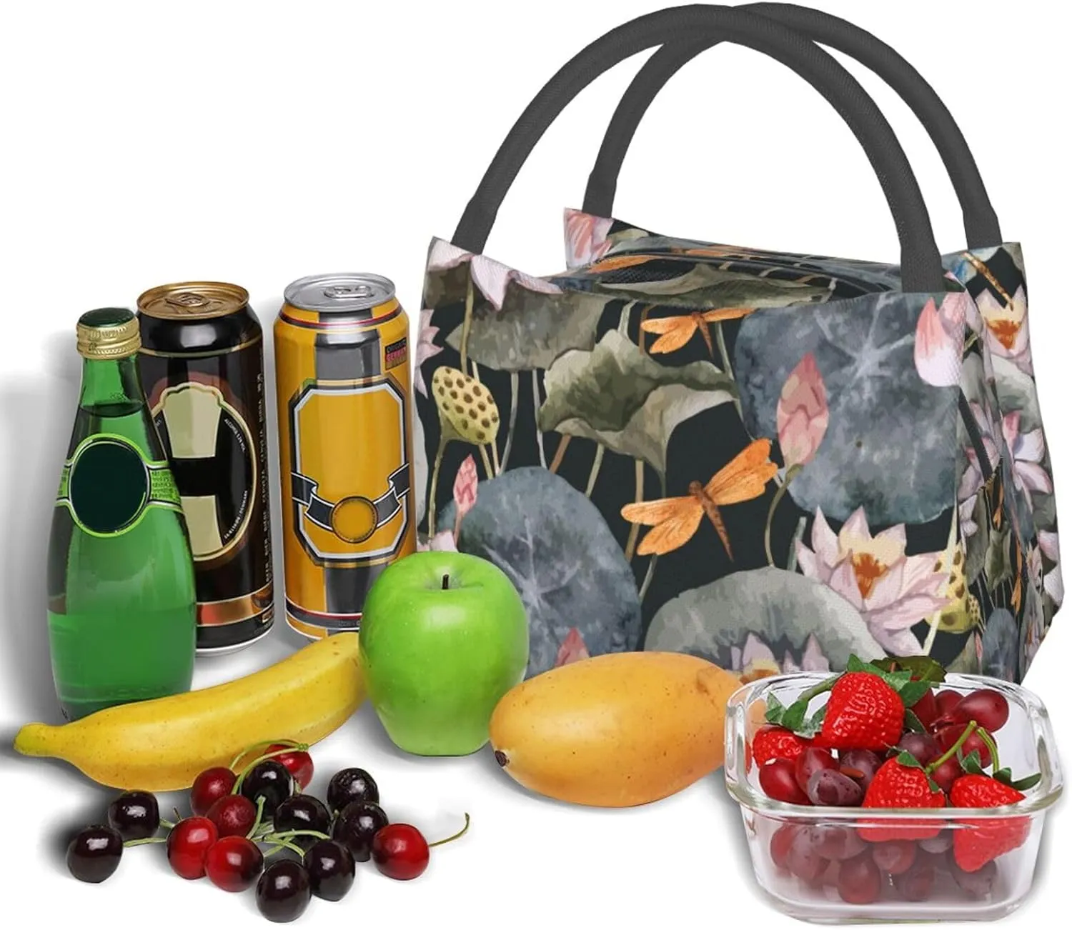 Lotus Flowers Lunch Bag for Women Men Adult Portable Insulated Lunch Box Tote Bag Reusable Travel Work Leakproof Thermal Cooler Lunch Snack Bags for Outdoor Office Picnic Camping