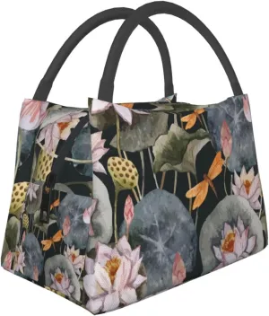 Lotus Flowers Lunch Bag for Women Men Adult Portable Insulated Lunch Box Tote Bag Reusable Travel Work Leakproof Thermal Cooler Lunch Snack Bags for Outdoor Office Picnic Camping