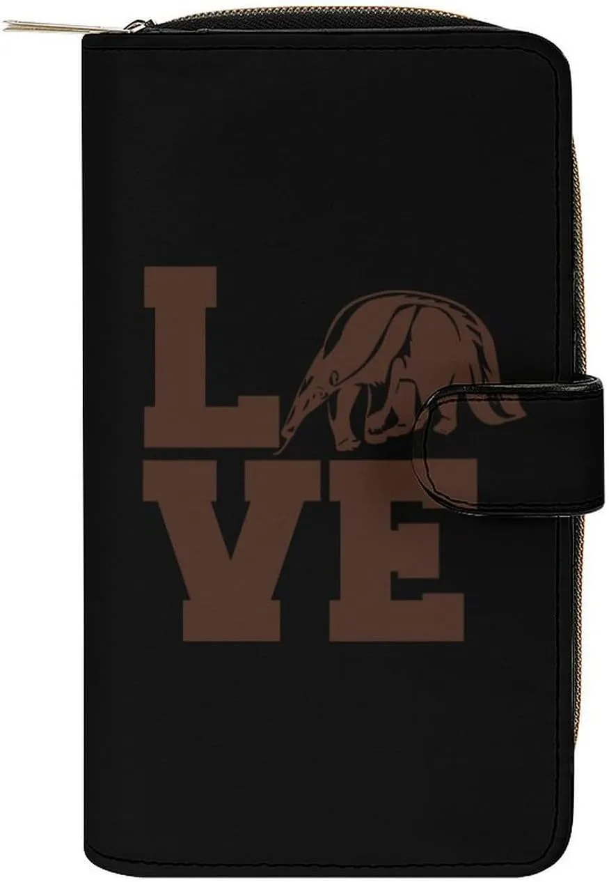 Love Giant Anteater Womens Wallet Zippered Long Clutch Purse Leather Card Holder RFID Blocking Bifold Clutch Handbag