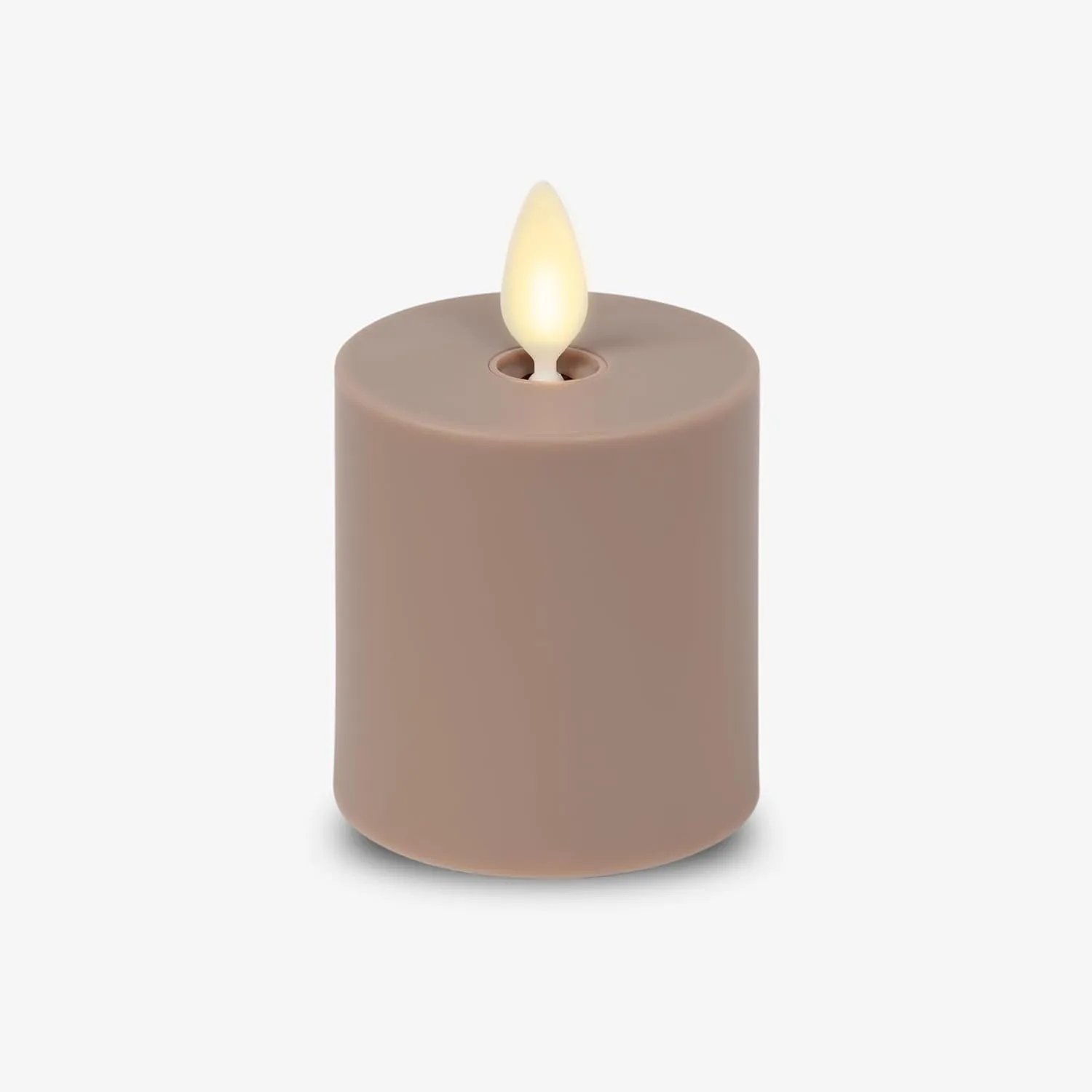 Luminara Outdoor Votive Flameless LED Candle, Timeless Taupe 2" x 3.2", Moving Flame Battery Operated Timer Remote Ready IPX4 Matte Plastic Finish