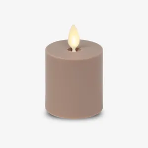Luminara Outdoor Votive Flameless LED Candle, Timeless Taupe 2" x 3.2", Moving Flame Battery Operated Timer Remote Ready IPX4 Matte Plastic Finish