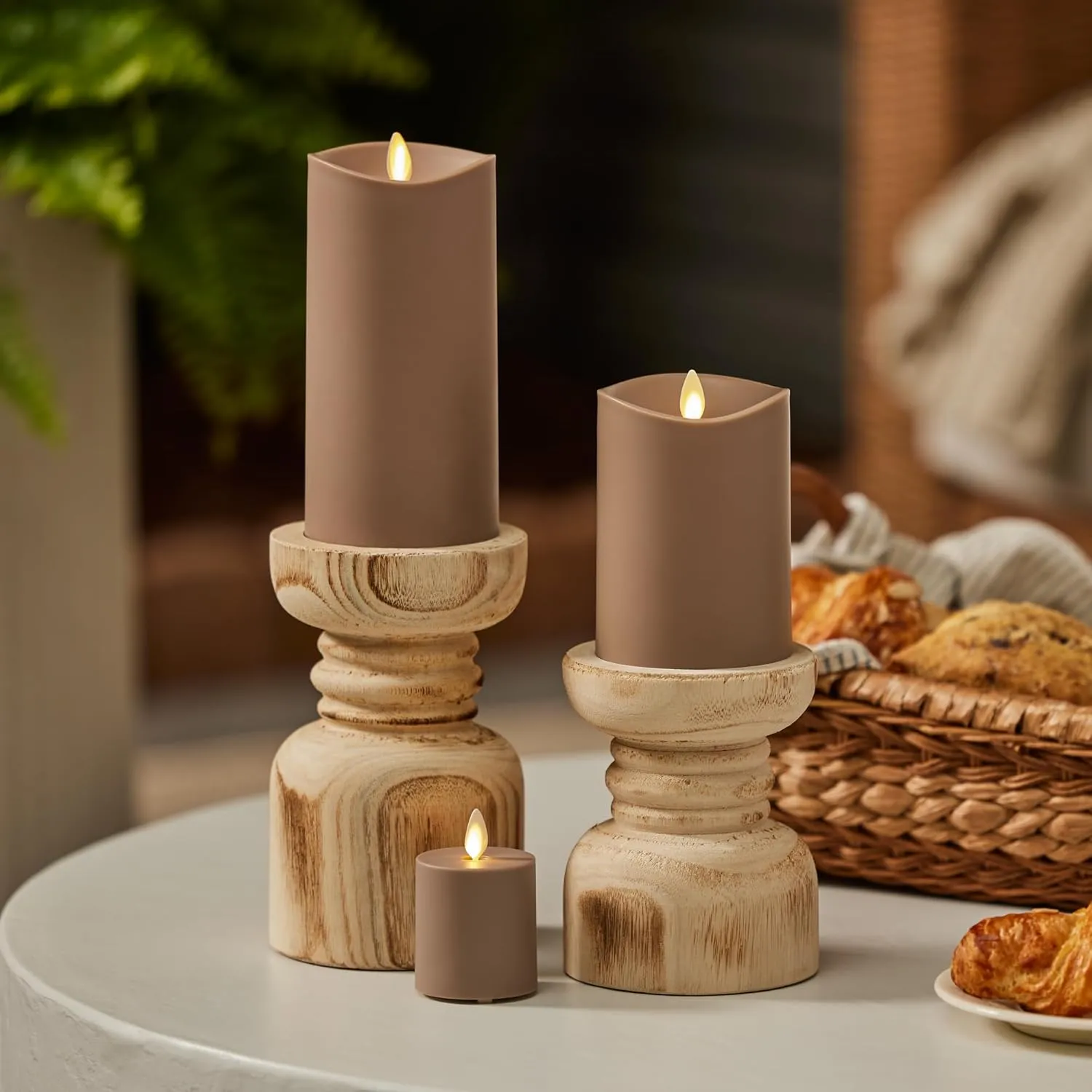Luminara Outdoor Votive Flameless LED Candle, Timeless Taupe 2" x 3.2", Moving Flame Battery Operated Timer Remote Ready IPX4 Matte Plastic Finish