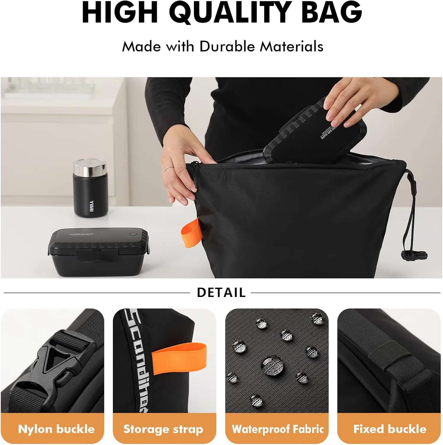 Lunch Bag for Women & Men Fresh Keep Lunch Box, Small Leakproof Cooler Bag Food Lunch Containers High Capacity Reusable Lunch Tote Bags for Work, Office, Picnic, Travel (Black)