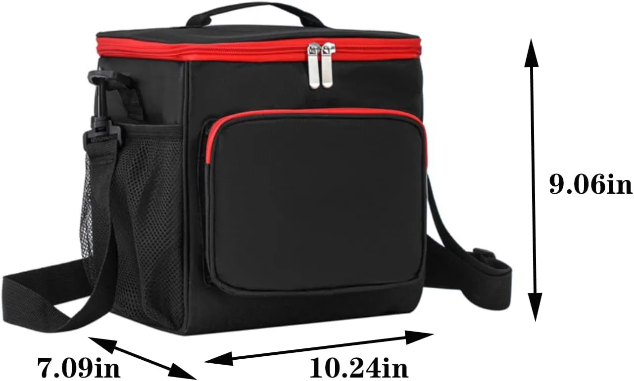 Lunch Bag for Women and Men,Leakproof Insulated Lunch Box Cooler Tote Bag with Adjustable Shoulder Strap Reusable Lunch Bags for Work, Picnic, Camping, Shopping(Black&Red)