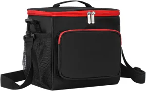 Lunch Bag for Women and Men,Leakproof Insulated Lunch Box Cooler Tote Bag with Adjustable Shoulder Strap Reusable Lunch Bags for Work, Picnic, Camping, Shopping(Black&Red)