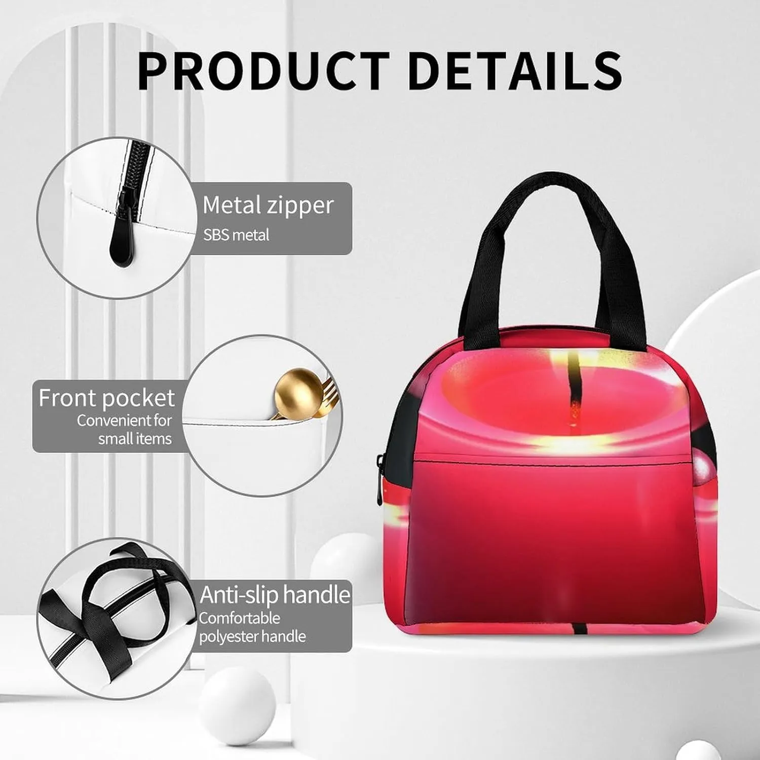 Lunch Bag for Women Men Portable Insulated Lunch Box Red Candle LunchBox Reusable Tote Bags for Work Picnic
