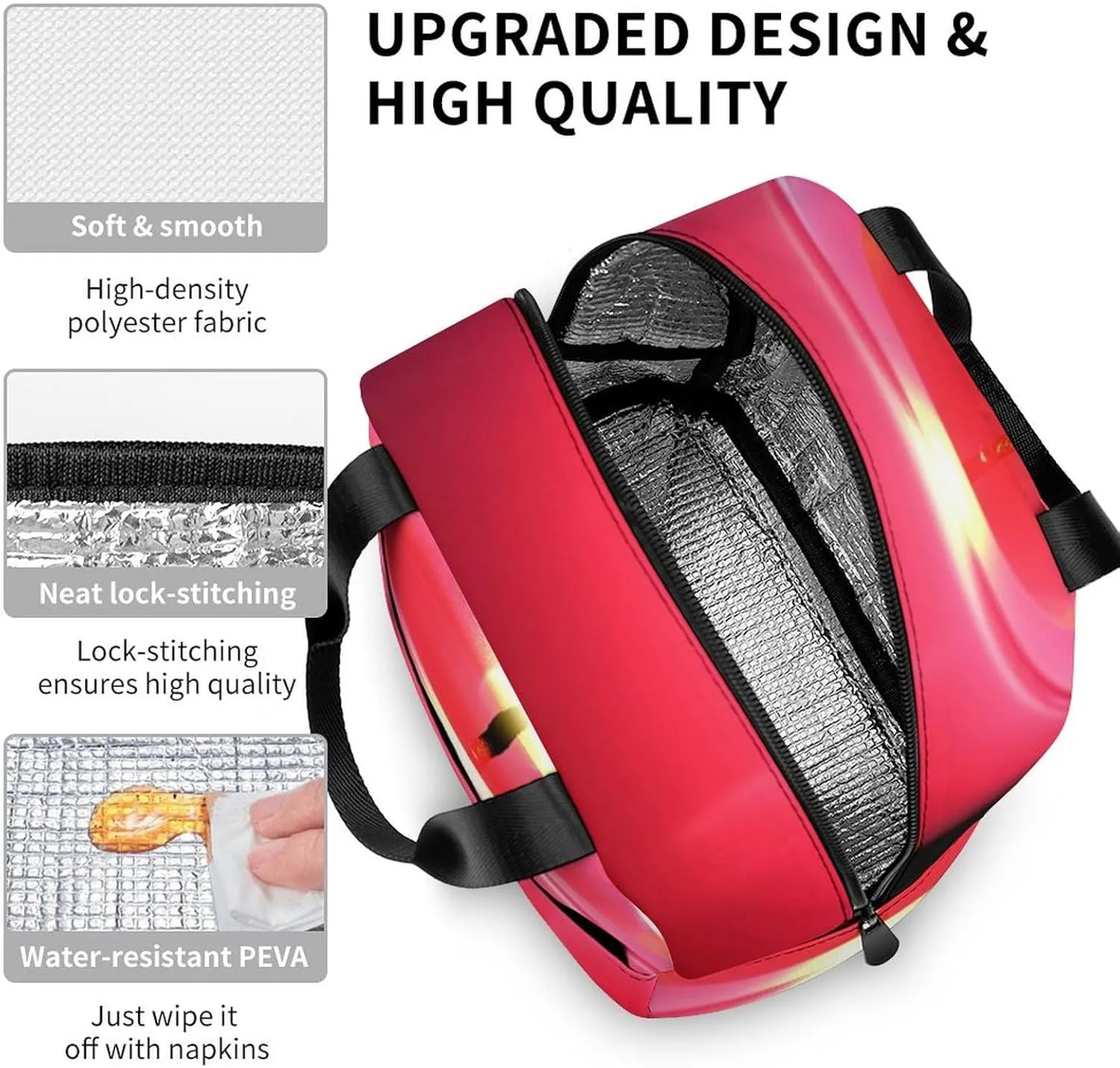 Lunch Bag for Women Men Portable Insulated Lunch Box Red Candle LunchBox Reusable Tote Bags for Work Picnic