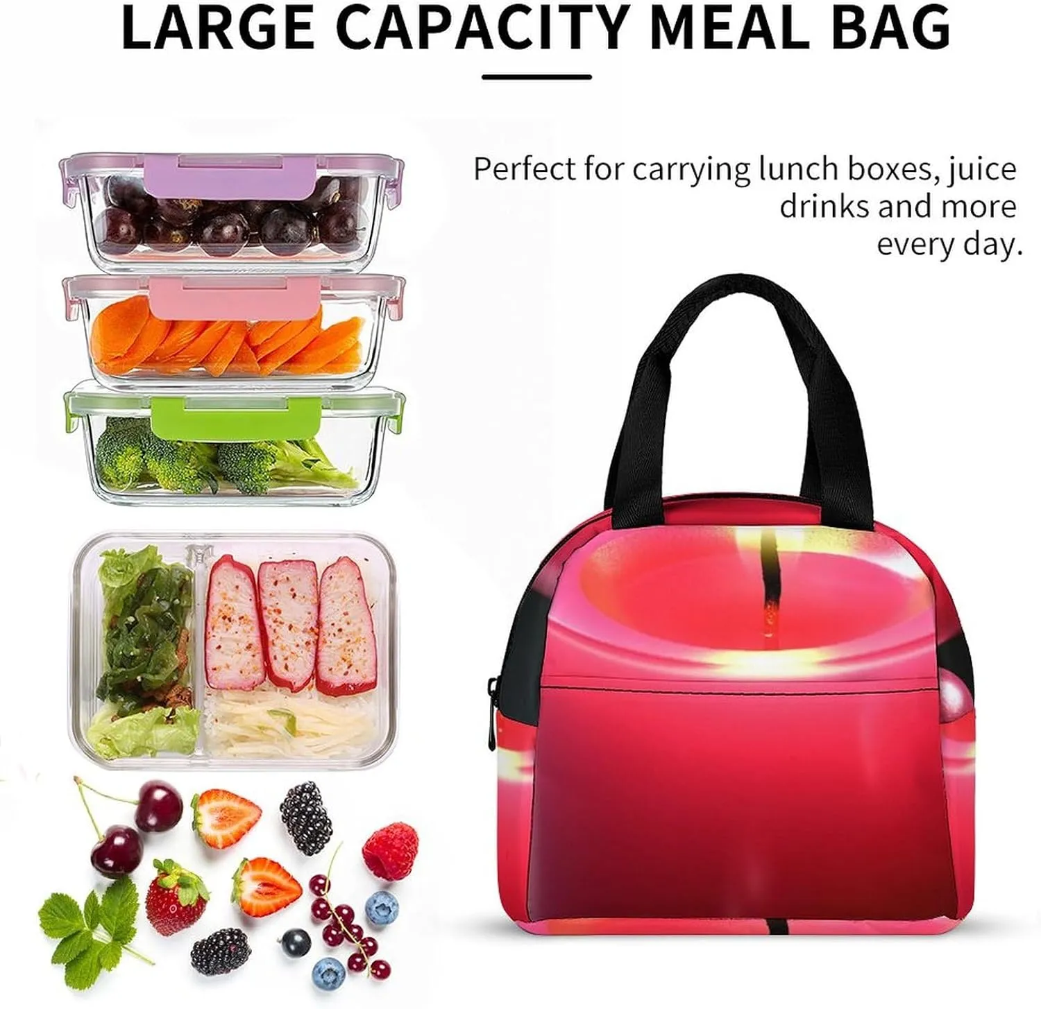 Lunch Bag for Women Men Portable Insulated Lunch Box Red Candle LunchBox Reusable Tote Bags for Work Picnic