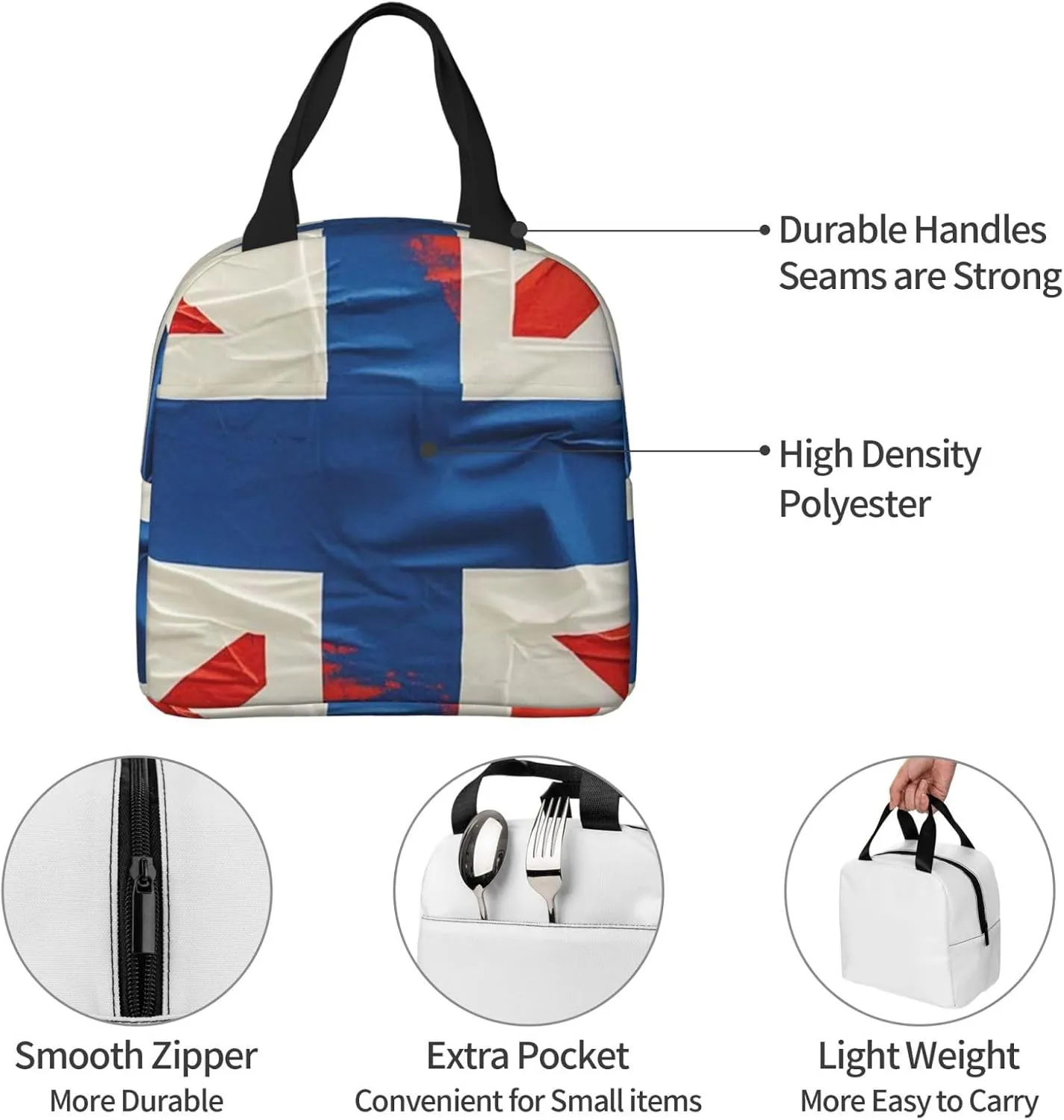 Lunch Bag Insulated Lunch Box for Women Men British Flag Reusable Lunch Tote Bag for Work Picnic Travel