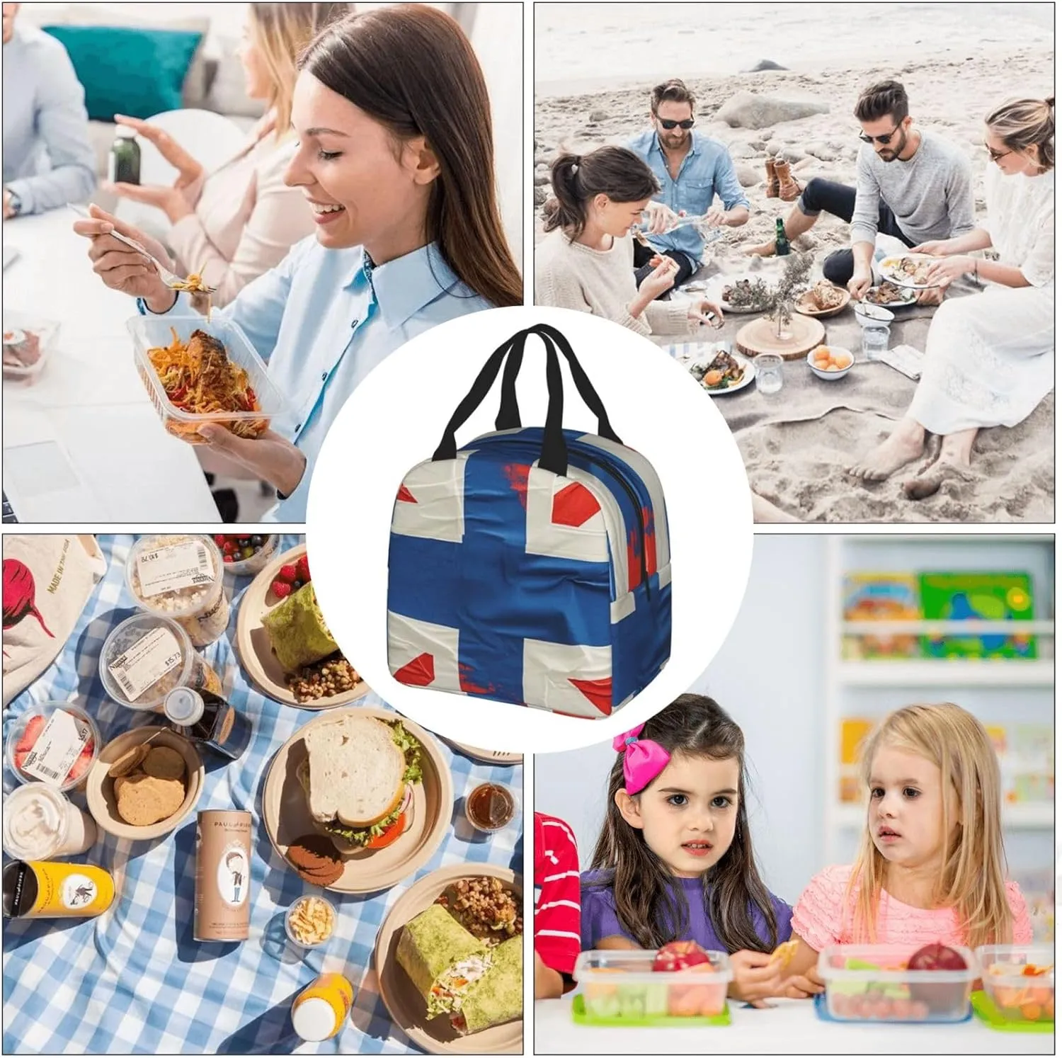 Lunch Bag Insulated Lunch Box for Women Men British Flag Reusable Lunch Tote Bag for Work Picnic Travel
