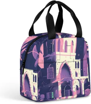 Lunch Bag Insulated Lunch Box for Women Men Reusable Lunch Tote Bag with Front Pocket Traditional Architecture Leakproof Cooler Bag Lunchbox for Office Work Travel Picnic, 22*20*13cm