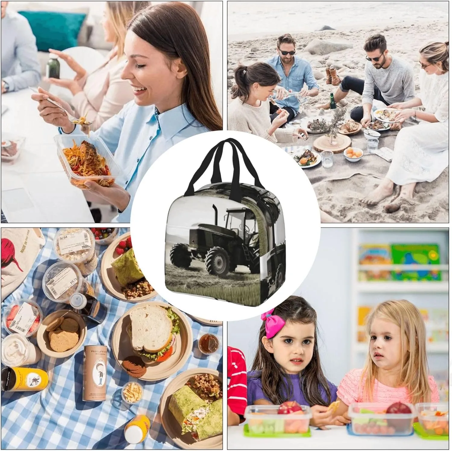 Lunch Bag Insulated Lunch Box for Women Men Tractor Agriculture Tranquil_76680268 Reusable Lunch Tote Bag for Work Picnic Travel