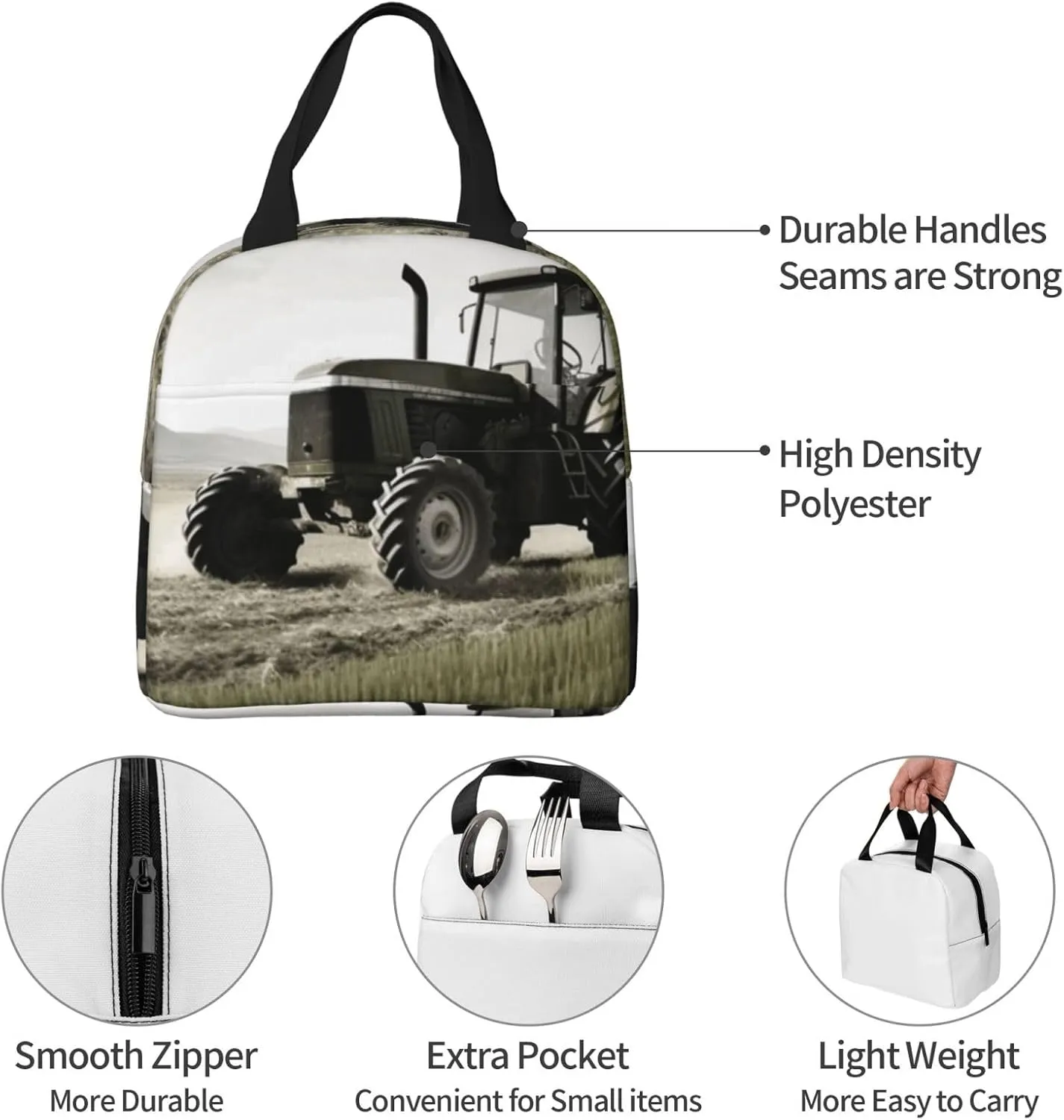 Lunch Bag Insulated Lunch Box for Women Men Tractor Agriculture Tranquil_76680268 Reusable Lunch Tote Bag for Work Picnic Travel