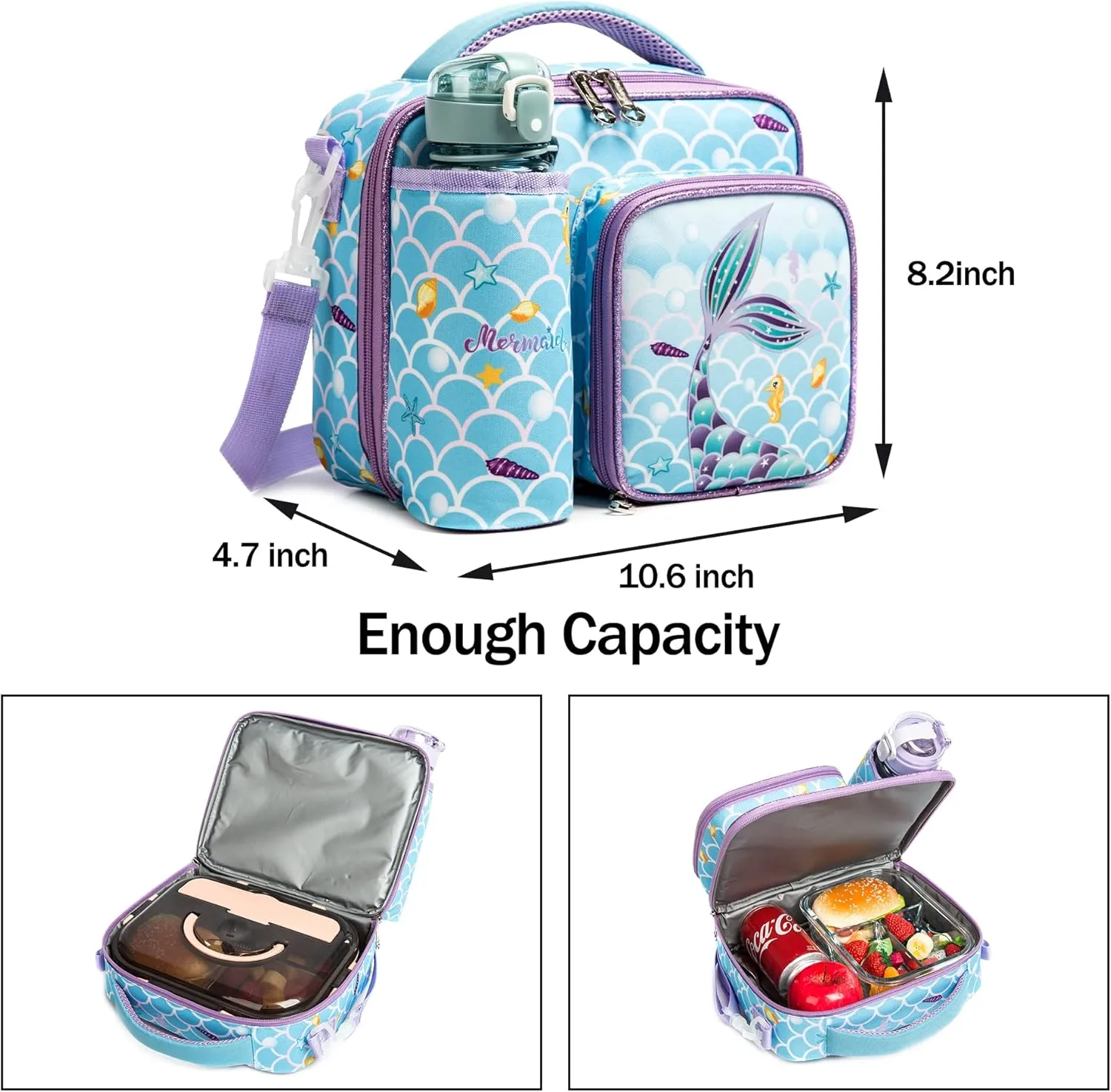 Lunch Bag Kids Insulated Lunch Tote Bag for Boys and Girls with Adjustable Shoulder Strap and Durable Handle