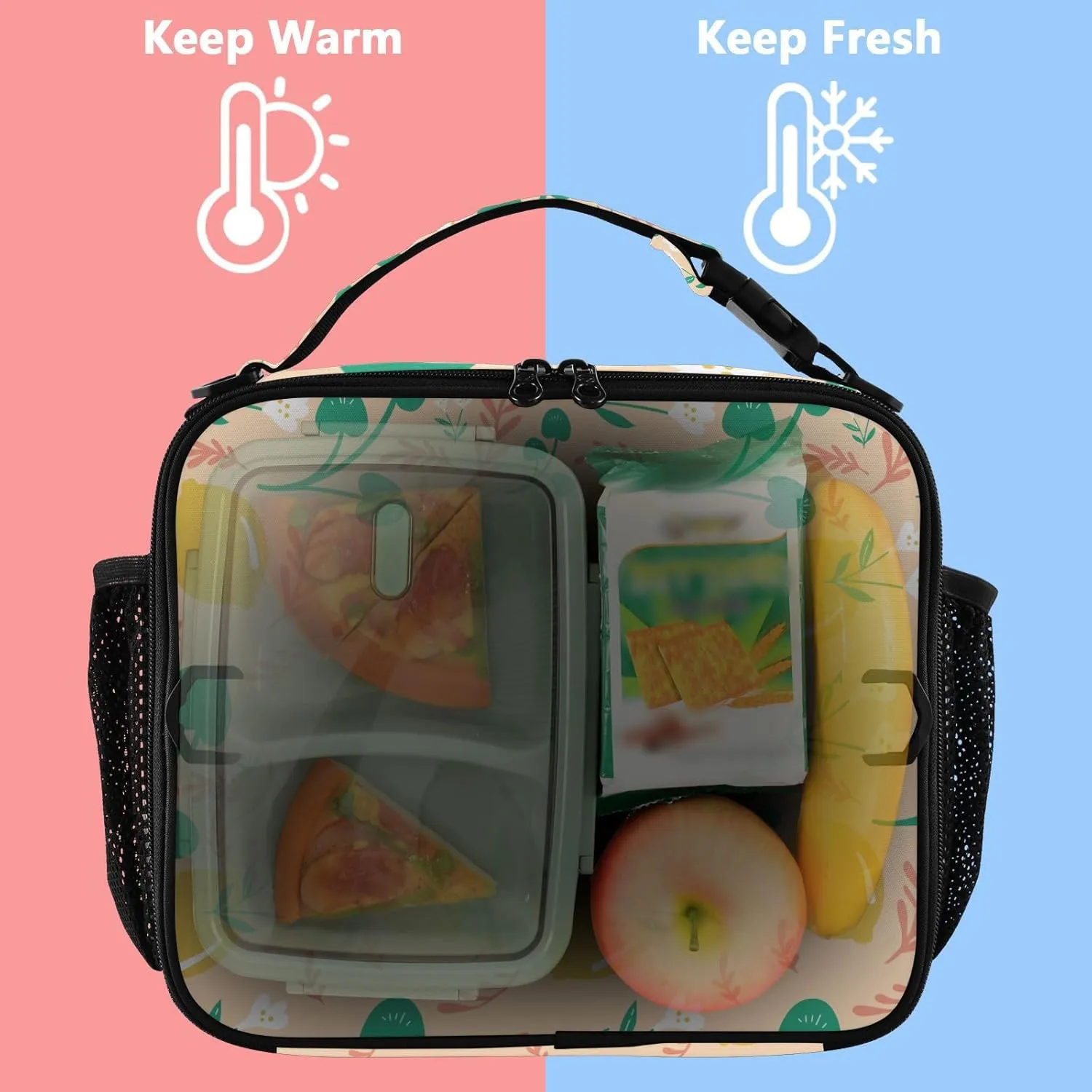 Lunch Bag Lunch Box for Women Men Insulated Cooler Bag Reusable Lunch Box Tote Bag with Strap for Work Picnic Lemon Floral