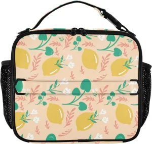 Lunch Bag Lunch Box for Women Men Insulated Cooler Bag Reusable Lunch Box Tote Bag with Strap for Work Picnic Lemon Floral