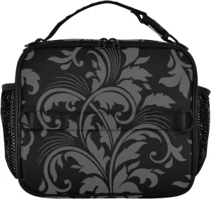 Lunch Bag Lunch Box for Women Men Insulated Cooler Bag Reusable Lunch Box Tote Bag with Strap for Work Picnic Retro Floral Black