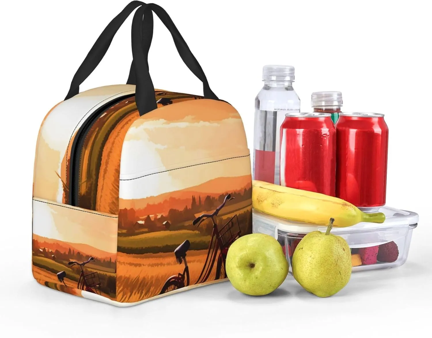 Lunch Bag Sunset Rural View Insulated Lunch Box for Women Men Reusable Lunch Tote Cooler Bag for Office Work