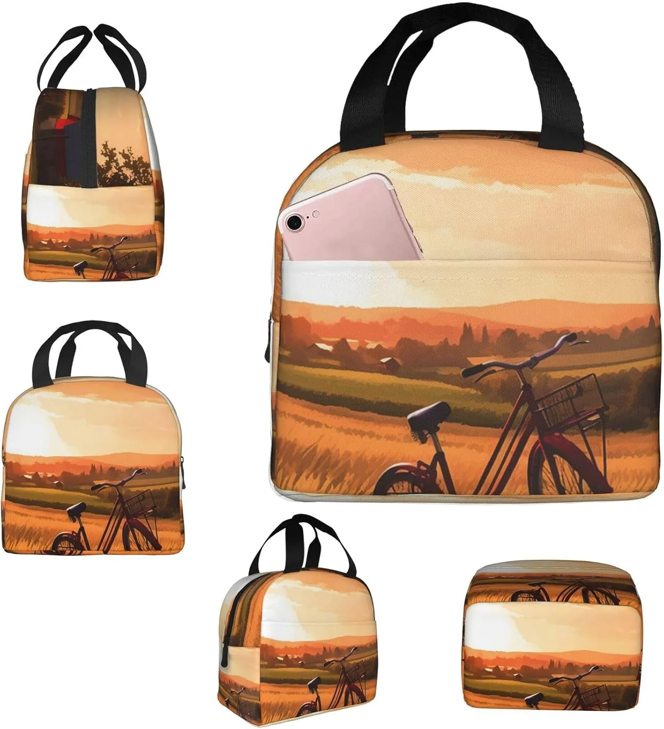Lunch Bag Sunset Rural View Insulated Lunch Box for Women Men Reusable Lunch Tote Cooler Bag for Office Work