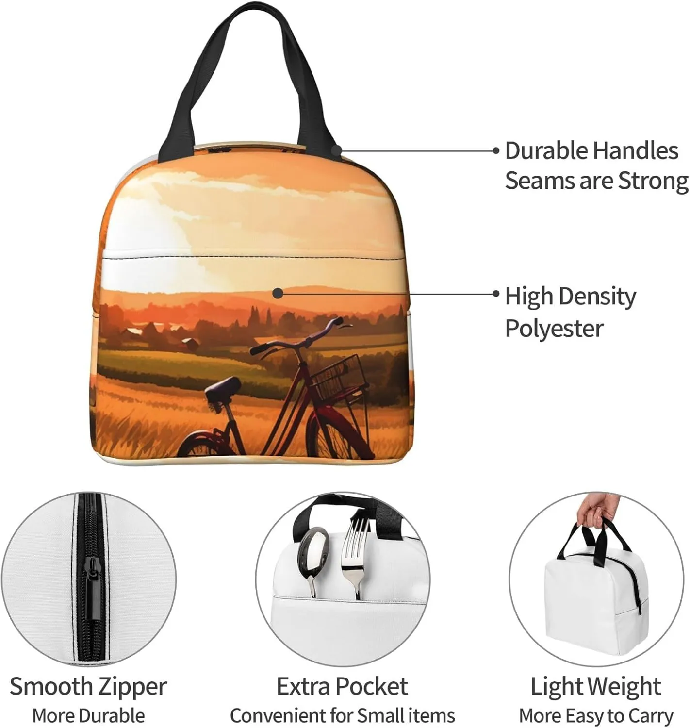 Lunch Bag Sunset Rural View Insulated Lunch Box for Women Men Reusable Lunch Tote Cooler Bag for Office Work