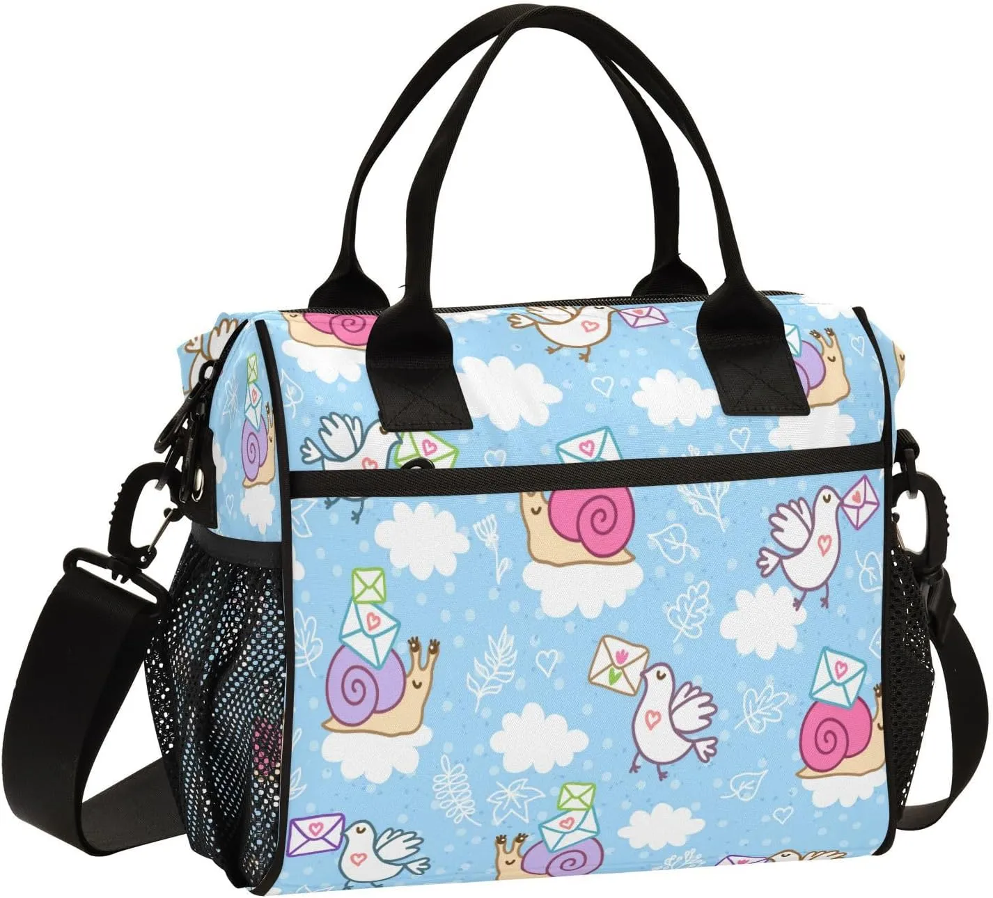Lunch Bag with Shoulder Strap for Women Men Snail Mail and Pigeon Mail Insulated Lunch Box Travel Tote Bags Meal Prep Organizer for School Office Picnic M